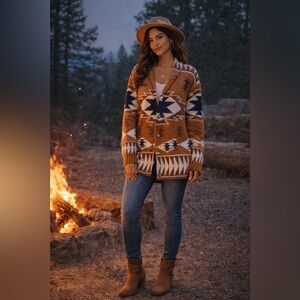 Sinransinya Southwestern Aztec Knit Cardigan Sweater